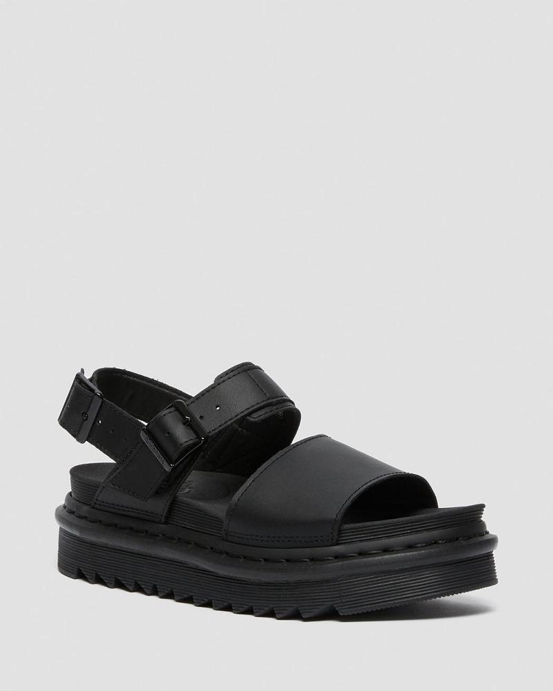 Women\'s Dr Martens Voss Leather Strap Sandals Black | AU 328VRW